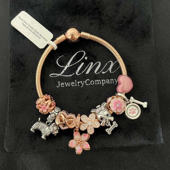Linx Rose Gold Bracelet with Yorkshire Terrier Yorkie Themed Charms - Picture 1 of 9